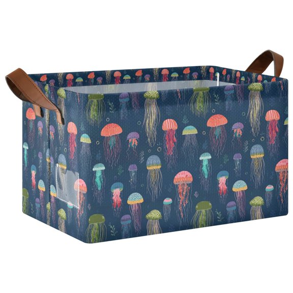 Yayeee Foldable Storage Basket for Shelves Waterproof Cloth Bins with Handles, Cartoon Jellyfish Pattern