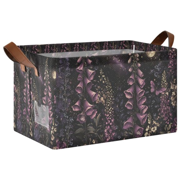 Yayeee Foldable Storage Basket for Shelves Waterproof Cloth Bins with Handles, Dark Gothic Floral