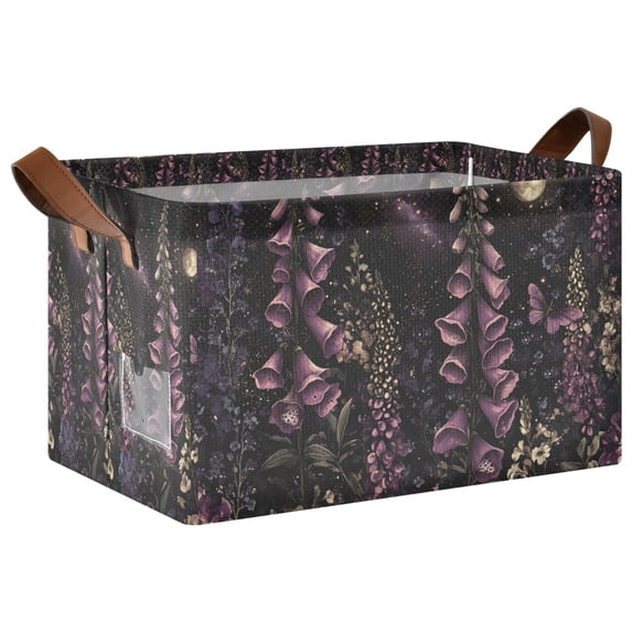 Yayeee Foldable Storage Basket for Shelves Waterproof Cloth Bins with Handles, Dark Gothic Floral