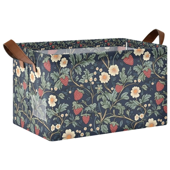 Yayeee Foldable Storage Basket for Shelves Waterproof Cloth Bins with Handles, Floral Raspberry Pattern