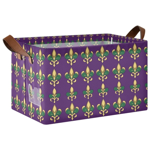 Yayeee Foldable Storage Basket for Shelves Waterproof Cloth Bins with Handles, Gold and Green Floral Pattern