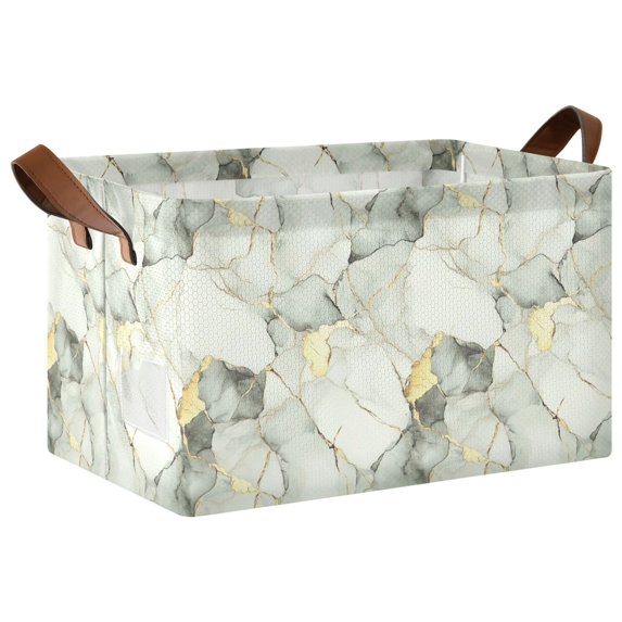 Yayeee Foldable Storage Basket for Shelves Waterproof Cloth Bins with Handles, Gray Marble Pattern