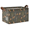 thumbnail image 1 of Yayeee Foldable Storage Basket for Shelves Waterproof Cloth Bins with Handles, Green Forest Fox Pattern, 1 of 7