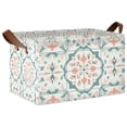 thumbnail image 1 of Yayeee Foldable Storage Basket for Shelves Waterproof Cloth Bins with Handles, Green Geometric Pattern, 1 of 7