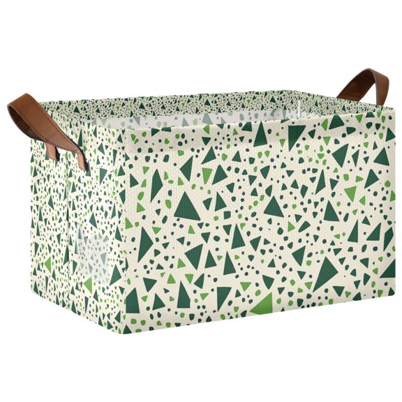 Yayeee Foldable Storage Basket for Shelves Waterproof Cloth Bins with Handles, Green Triangles Pattern