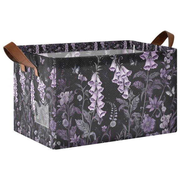 Yayeee Foldable Storage Basket for Shelves Waterproof Cloth Bins with Handles, Light Purple Flowers