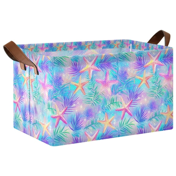 Yayeee Foldable Storage Basket for Shelves Waterproof Cloth Bins with Handles, Neon Starfish Pattern