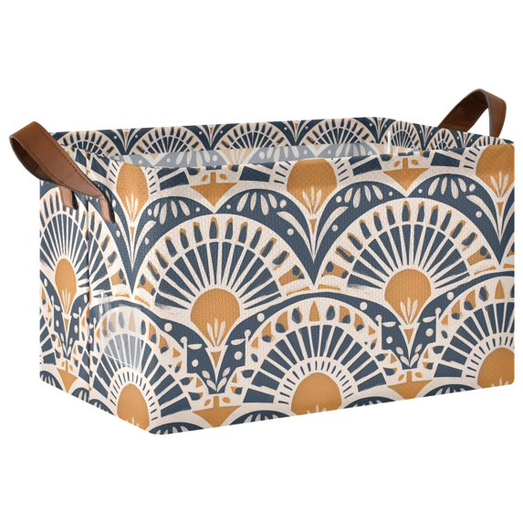Yayeee Foldable Storage Basket for Shelves Waterproof Cloth Bins with Handles, Orange Art Pattern