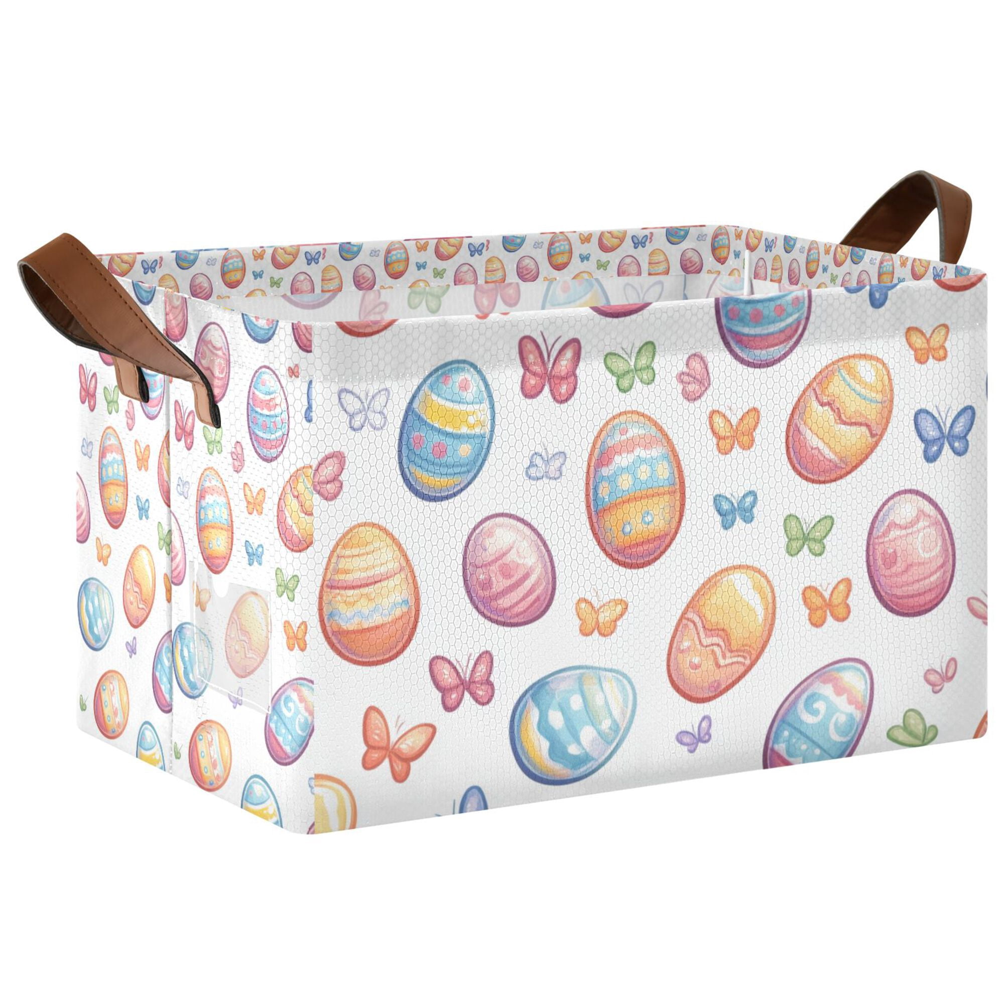 Yayeee Foldable Storage Basket for Shelves Waterproof Cloth Bins with Handles, Pastel Easter Pattern