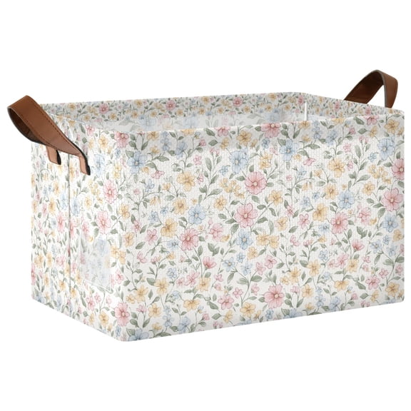Yayeee Foldable Storage Basket for Shelves Waterproof Cloth Bins with Handles, Pastel Floral Pattern