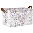thumbnail image 1 of Yayeee Foldable Storage Basket for Shelves Waterproof Cloth Bins with Handles, Purple Wildflowers, 1 of 7