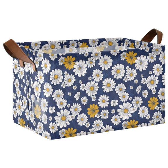 Yayeee Foldable Storage Basket for Shelves Waterproof Cloth Bins with Handles, Retro Daisy Pattern
