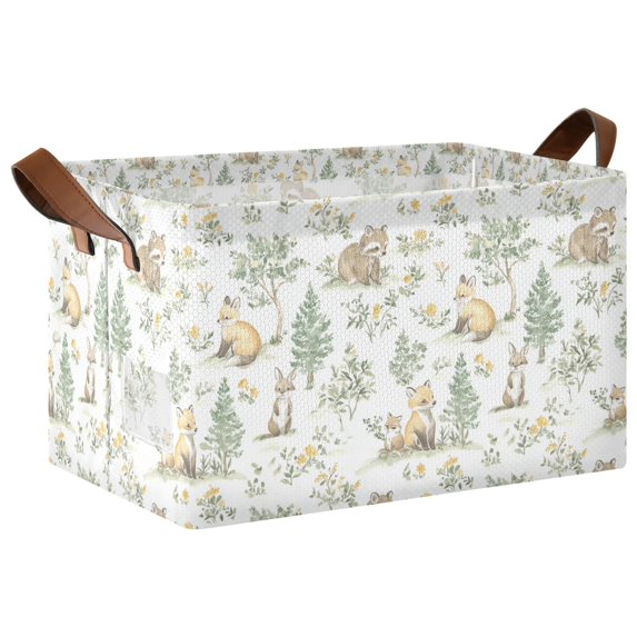 Yayeee Foldable Storage Basket for Shelves Waterproof Cloth Bins with Handles, Watercolor Forest Pattern
