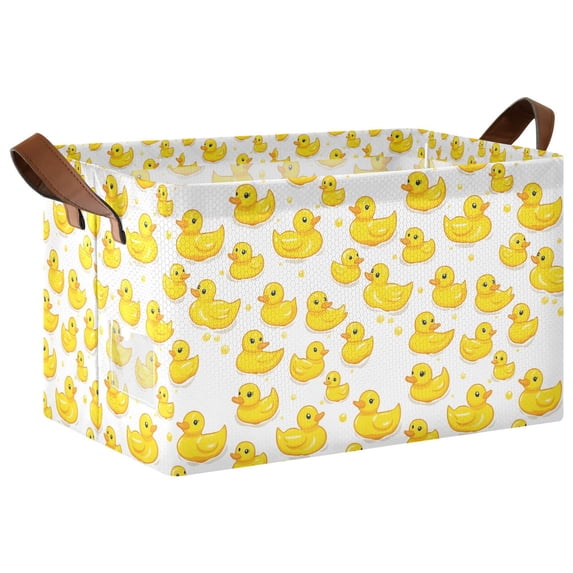 Yayeee Foldable Storage Basket for Shelves Waterproof Cloth Bins with Handles, Yellow Rubber Ducks