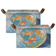 thumbnail image 1 of Yayeee Foldable Storage Basket for Shelves with Handles Set of 2 Waterproof Cloth Bins, Art Goldfish, 1 of 7