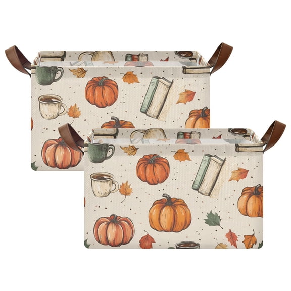 Yayeee Foldable Storage Basket for Shelves with Handles Set of 2 Waterproof Cloth Bins, Beige Fall Coffee
