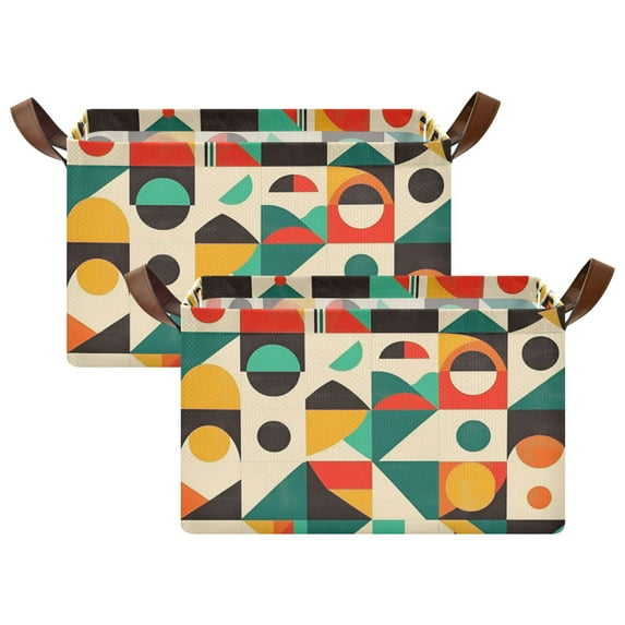 Yayeee Foldable Storage Basket for Shelves with Handles Set of 2 Waterproof Cloth Bins, Beige Geometric