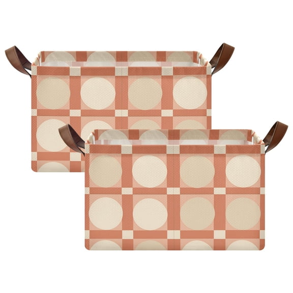 Yayeee Foldable Storage Basket for Shelves with Handles Set of 2 Waterproof Cloth Bins, Beige Geometric