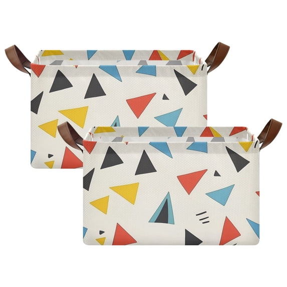 Yayeee Foldable Storage Basket for Shelves with Handles Set of 2 Waterproof Cloth Bins, Beige Triangles