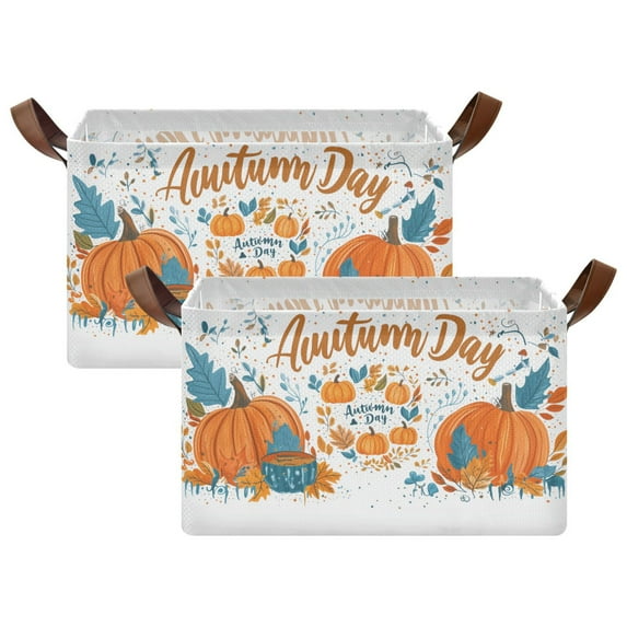Yayeee Foldable Storage Basket for Shelves with Handles Set of 2 Waterproof Cloth Bins, Big Pumpkins
