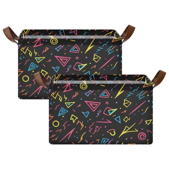 Yayeee Foldable Storage Basket for Shelves with Handles Set of 2 Waterproof Cloth Bins, Black Neon Lightning