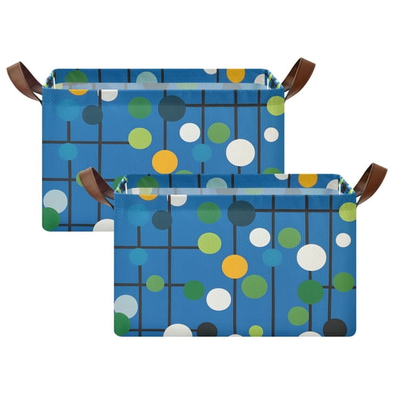 Yayeee Foldable Storage Basket for Shelves with Handles Set of 2 Waterproof Cloth Bins, Blue Abstract