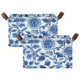 thumbnail image 1 of Yayeee Foldable Storage Basket for Shelves with Handles Set of 2 Waterproof Cloth Bins, Blue Floral Pattern, 1 of 7