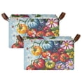 thumbnail image 1 of Yayeee Foldable Storage Basket for Shelves with Handles Set of 2 Waterproof Cloth Bins, Blue Floral Tomatoes, 1 of 7