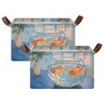 thumbnail image 1 of Yayeee Foldable Storage Basket for Shelves with Handles Set of 2 Waterproof Cloth Bins, Blue Goldfish, 1 of 7