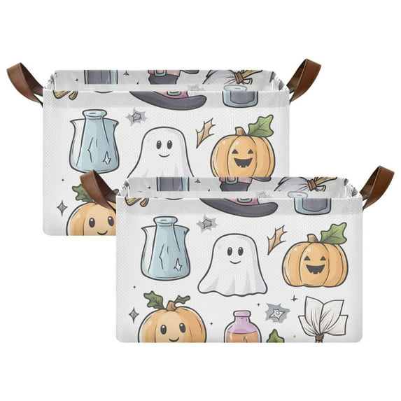 Yayeee Foldable Storage Basket for Shelves with Handles Set of 2 Waterproof Cloth Bins, Blue Magical Halloween