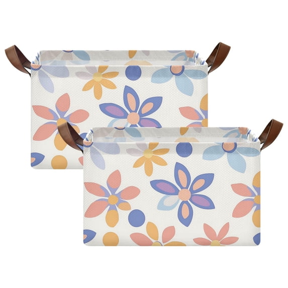 Yayeee Foldable Storage Basket for Shelves with Handles Set of 2 Waterproof Cloth Bins, Blue Retro Flower