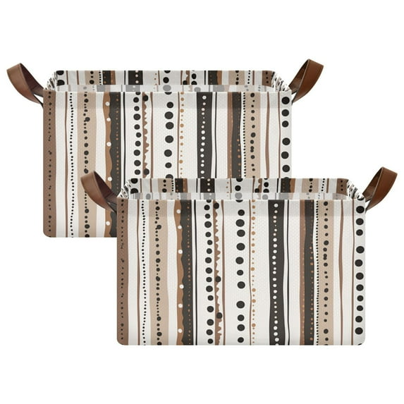 Yayeee Foldable Storage Basket for Shelves with Handles Set of 2 Waterproof Cloth Bins, Brown Abstract Stripes