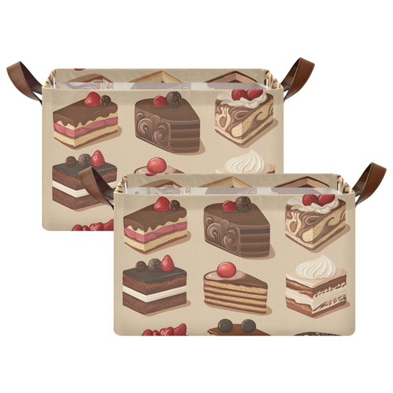 Yayeee Foldable Storage Basket for Shelves with Handles Set of 2 Waterproof Cloth Bins, Brown Cakes