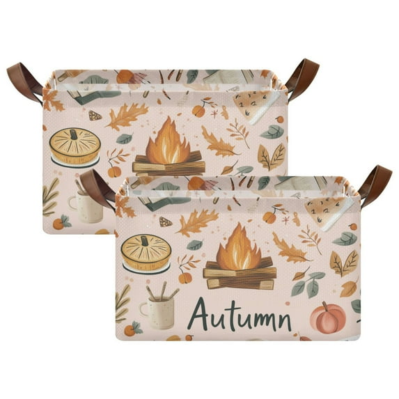 Yayeee Foldable Storage Basket for Shelves with Handles Set of 2 Waterproof Cloth Bins, Campfire Pattern