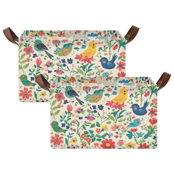 Yayeee Foldable Storage Basket for Shelves with Handles Set of 2 Waterproof Cloth Bins, Cartoon Animals
