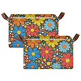 thumbnail image 1 of Yayeee Foldable Storage Basket for Shelves with Handles Set of 2 Waterproof Cloth Bins, Cartoon Flowers, 1 of 7
