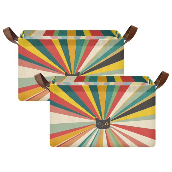 Yayeee Foldable Storage Basket for Shelves with Handles Set of 2 Waterproof Cloth Bins, Colorful Cat