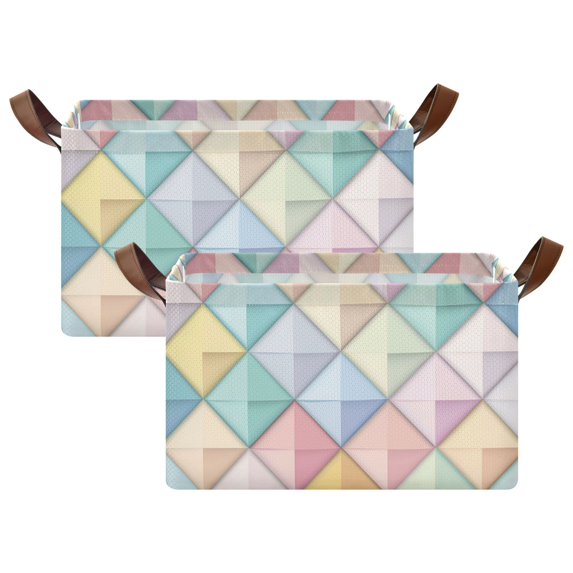 Yayeee Foldable Storage Basket for Shelves with Handles Set of 2 Waterproof Cloth Bins, Colorful Geometric