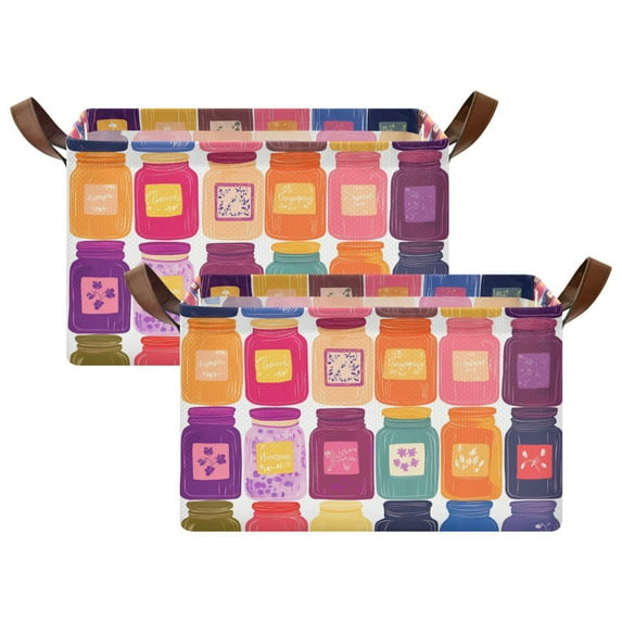 Yayeee Foldable Storage Basket for Shelves with Handles Set of 2 Waterproof Cloth Bins, Colorful Jars