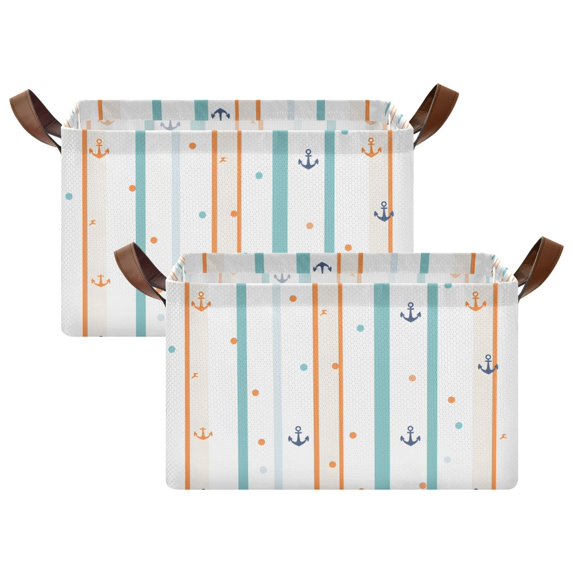 Yayeee Foldable Storage Basket for Shelves with Handles Set of 2 Waterproof Cloth Bins, Cute Nautical Pattern