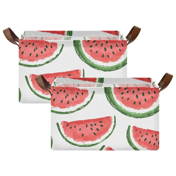 Yayeee Foldable Storage Basket for Shelves with Handles Set of 2 Waterproof Cloth Bins, Cute Watermelon