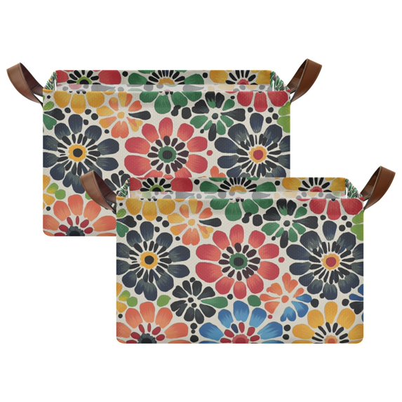 Yayeee Foldable Storage Basket for Shelves with Handles Set of 2 Waterproof Cloth Bins, Dark Floral