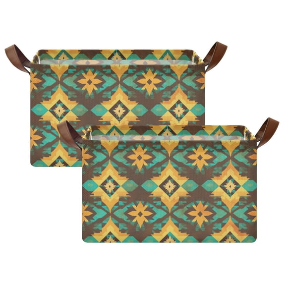 Yayeee Foldable Storage Basket for Shelves with Handles Set of 2 Waterproof Cloth Bins, Geometric Patterns