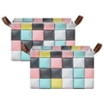 thumbnail image 1 of Yayeee Foldable Storage Basket for Shelves with Handles Set of 2 Waterproof Cloth Bins, Gray Checkered Pattern, 1 of 7