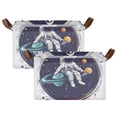 thumbnail image 1 of Yayeee Foldable Storage Basket for Shelves with Handles Set of 2 Waterproof Cloth Bins, Green Astronaut Planet, 1 of 7