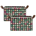 thumbnail image 1 of Yayeee Foldable Storage Basket for Shelves with Handles Set of 2 Waterproof Cloth Bins, Green Block Pattern, 1 of 7