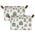 thumbnail image 1 of Yayeee Foldable Storage Basket for Shelves with Handles Set of 2 Waterproof Cloth Bins, Green Christmas House, 1 of 7