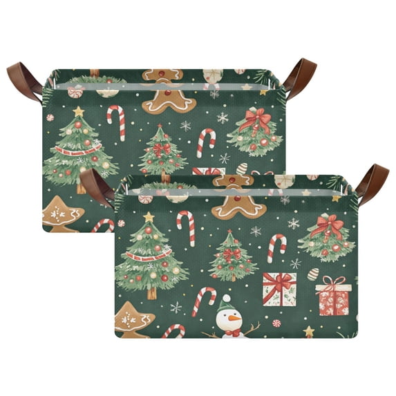 Yayeee Foldable Storage Basket for Shelves with Handles Set of 2 Waterproof Cloth Bins, Green Christmas Trees