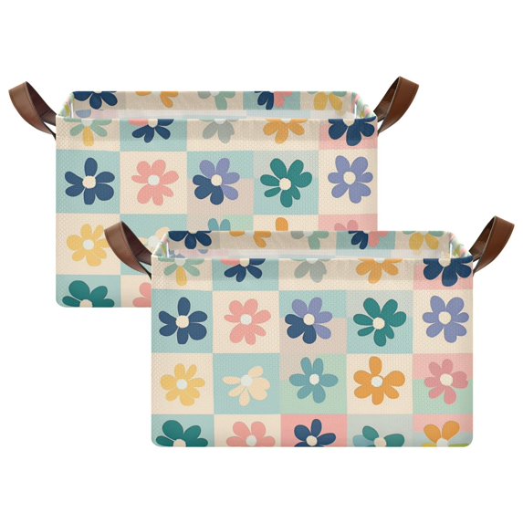 Yayeee Foldable Storage Basket for Shelves with Handles Set of 2 Waterproof Cloth Bins, Green Floral