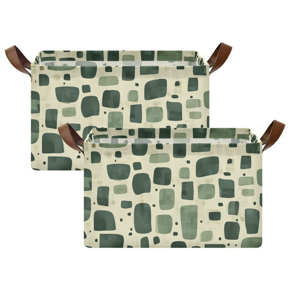 Yayeee Foldable Storage Basket for Shelves with Handles Set of 2 Waterproof Cloth Bins, Green Geometric